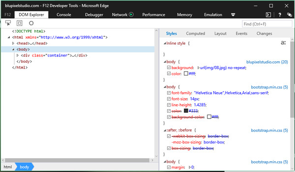 Screenshot of Microsoft Edge Developer Tools