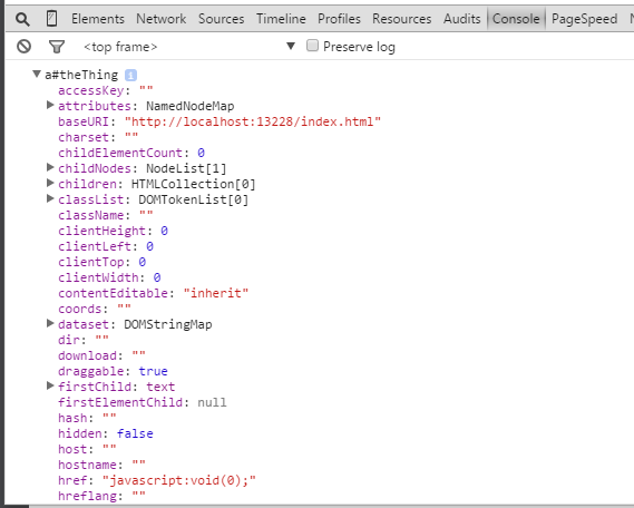 Image of console in Chrome Developer Tools